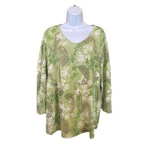 Kim Rogers Womens Top 1X Green Paisley Floral Y2K Cottagecore Stretch Cozy